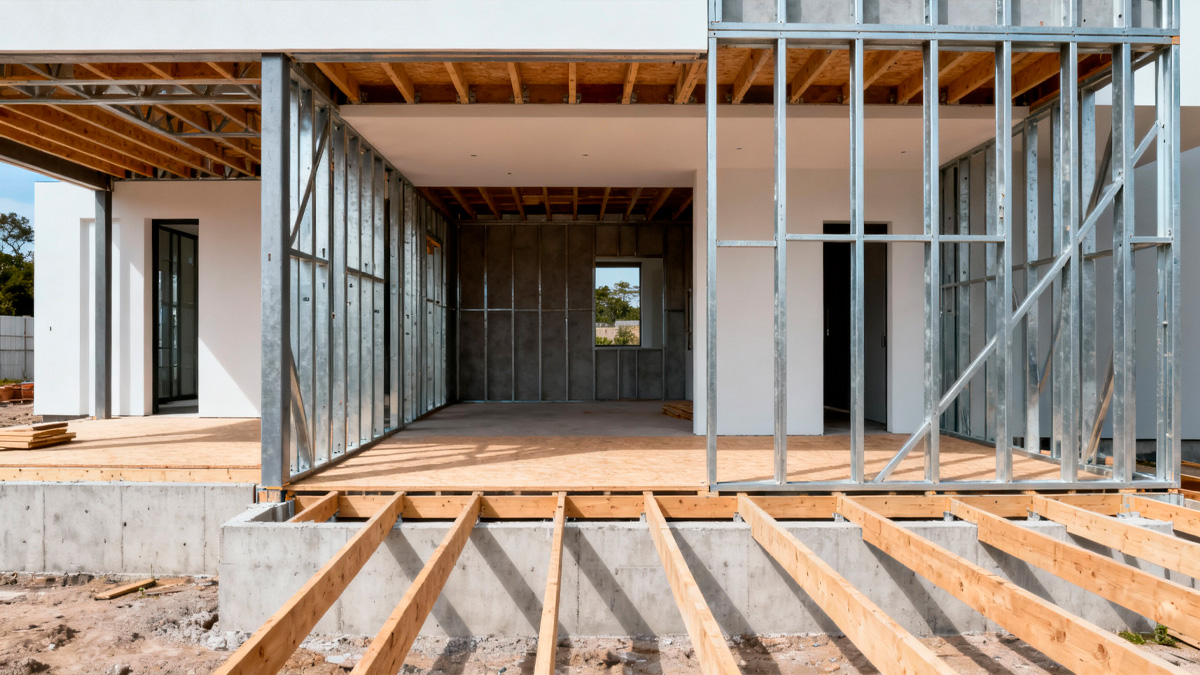 casa em construção com estrutura simples e eficiente
